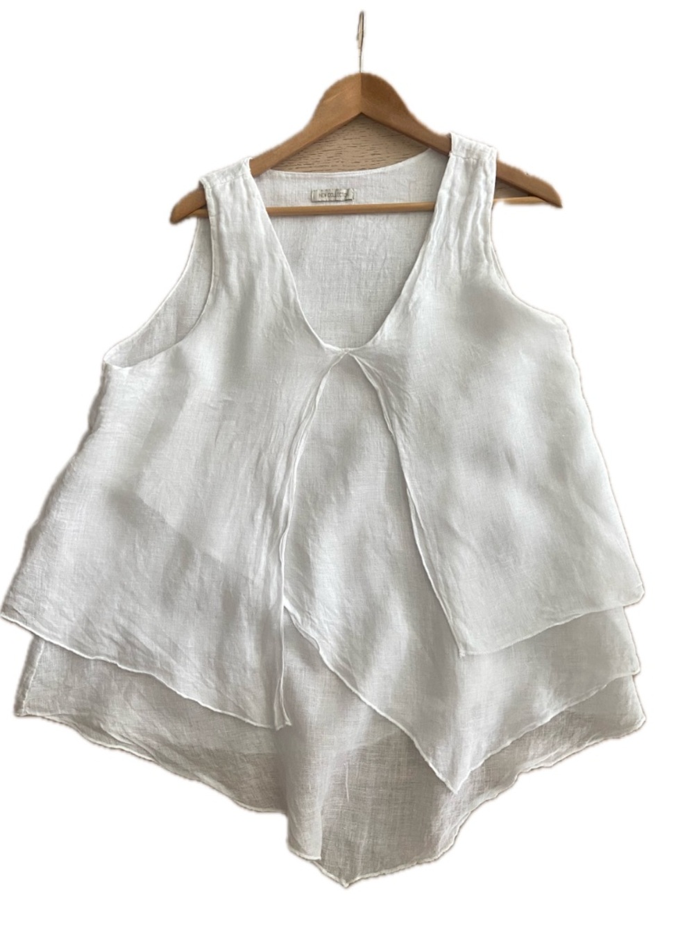 White 100% Linen Layered Sleeveless Blouse Made in Italy Large EUC